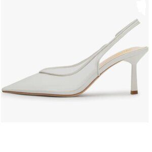Pazzion White Pointy Toe Mesh Pumps Elastic Strap Slingback High Heels Shoes